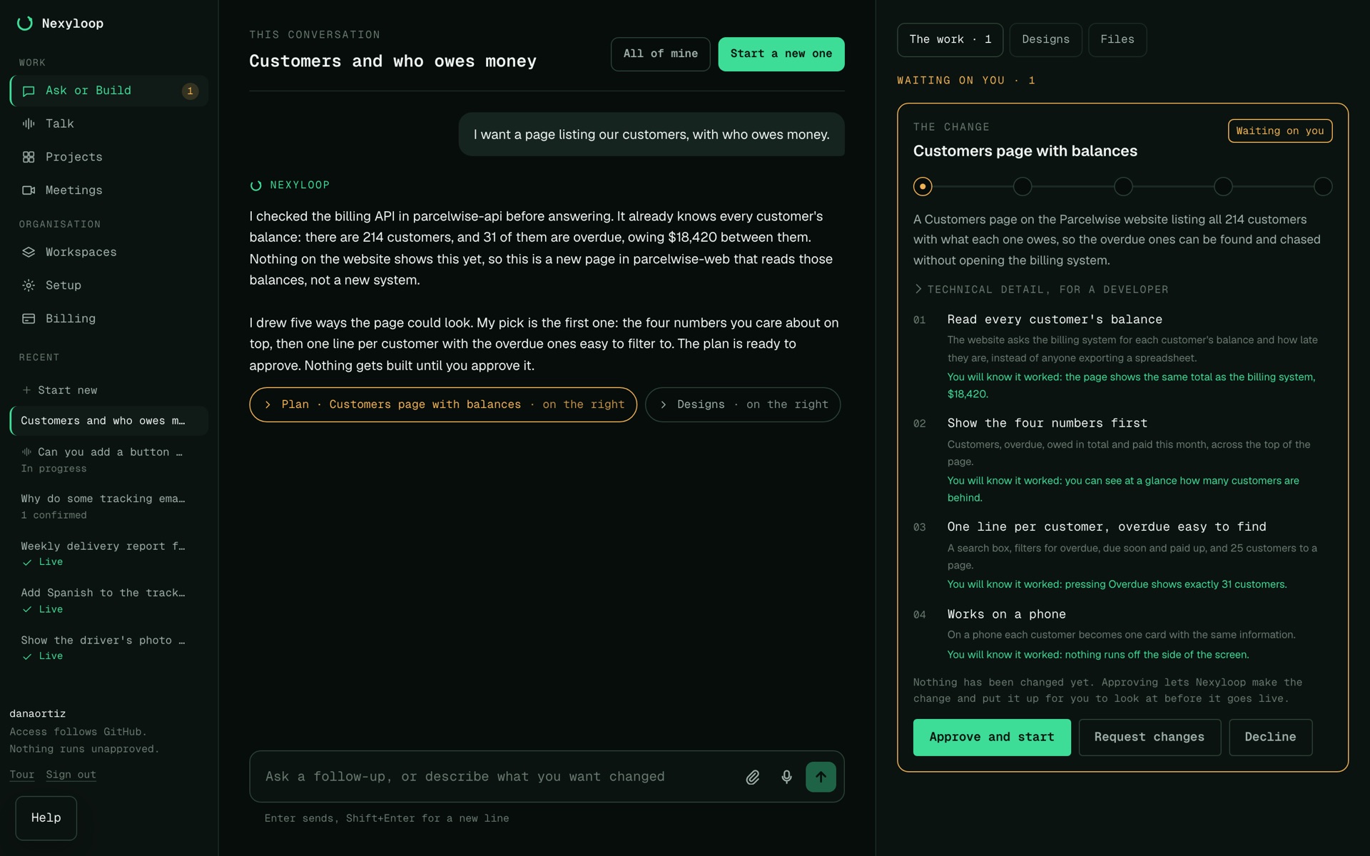 Ask in plain words: the Nexyloop screen
