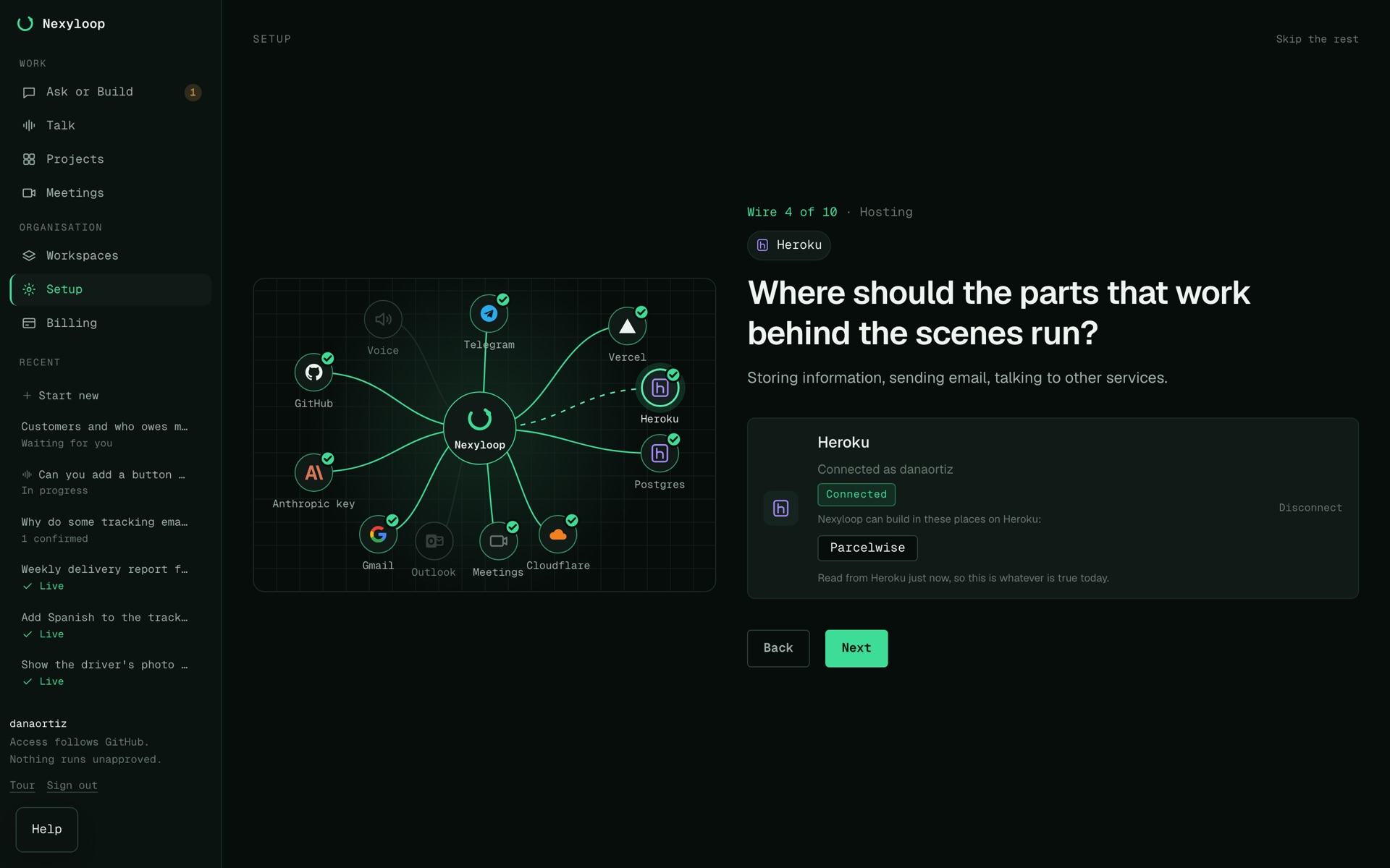 Connect your accounts once: the Nexyloop screen