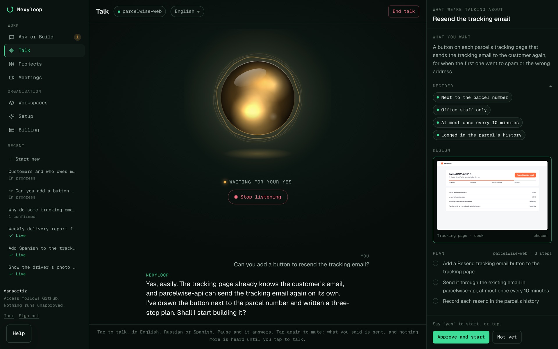 Or just talk to it: the Nexyloop screen